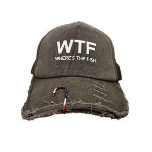 WTF Where's The Fish Trucker Snapback Hat Cap Dad Distressed Fishing Hook Retro